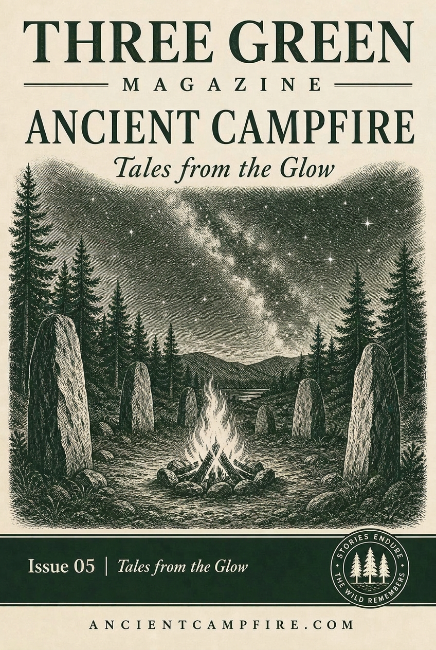 Three Green Magazine Issue 05 cover — Ancient Campfire