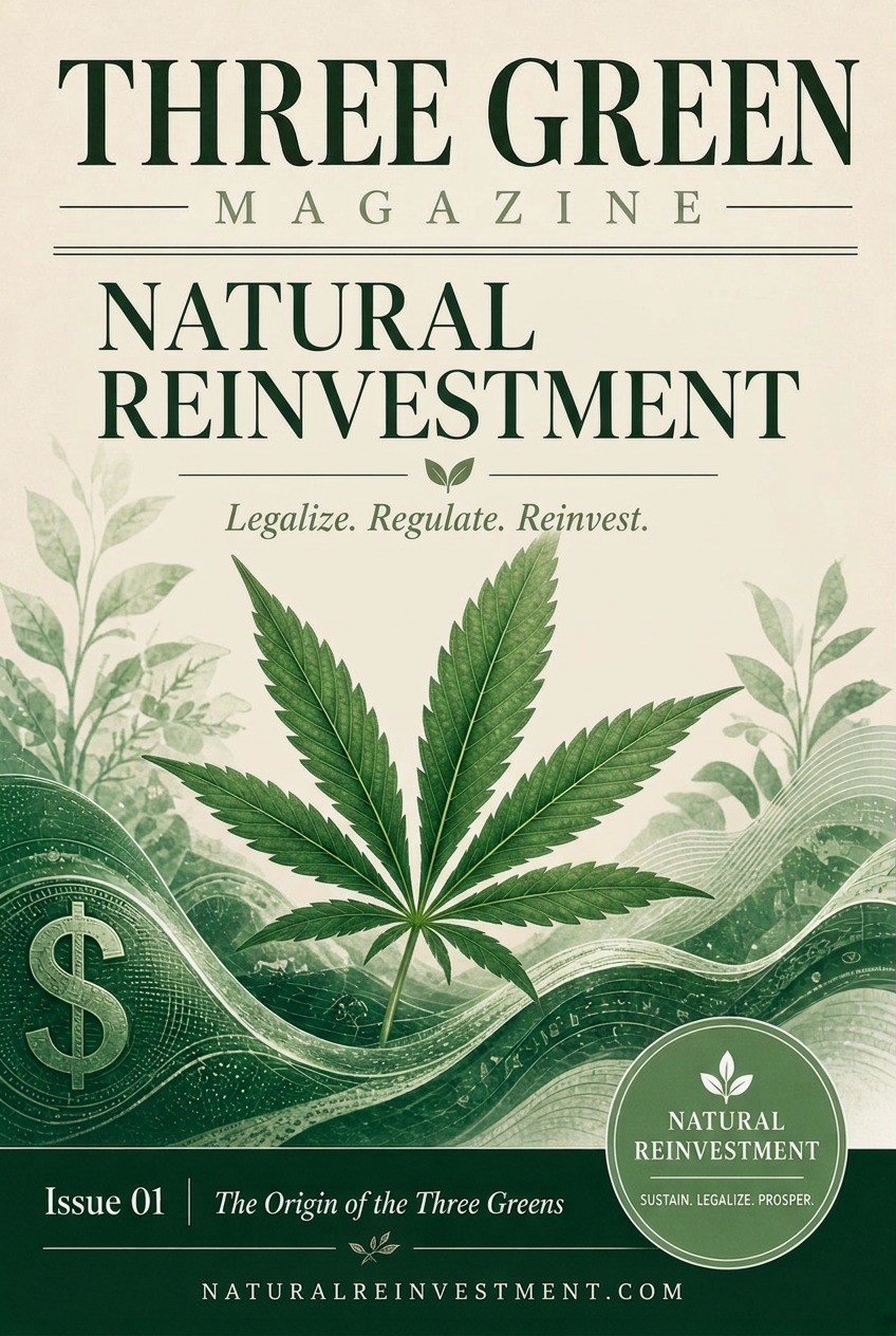 Three Green Magazine Issue 01 cover — Natural Reinvestment