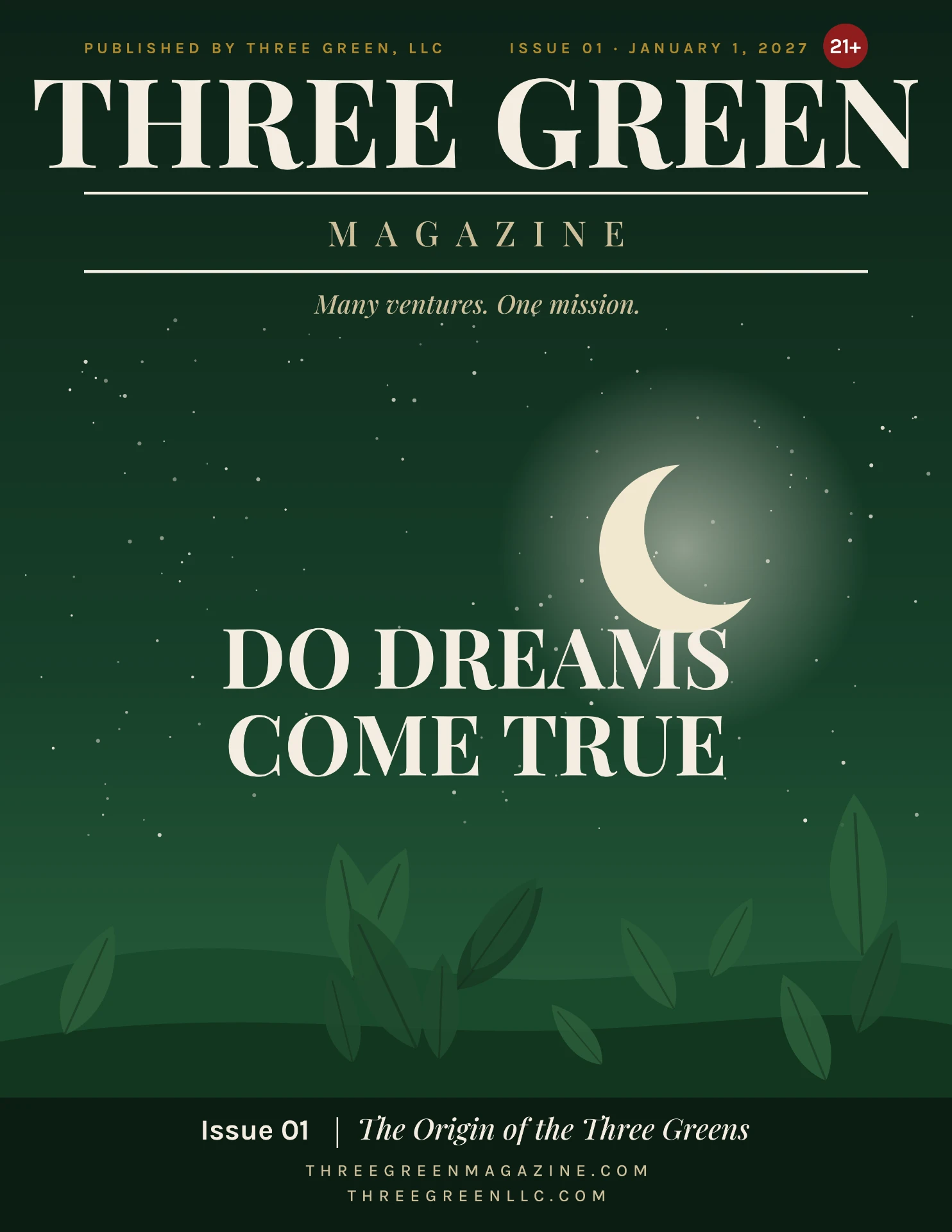 Three Green Magazine Issue 01 cover — The Origin of the Three Greens